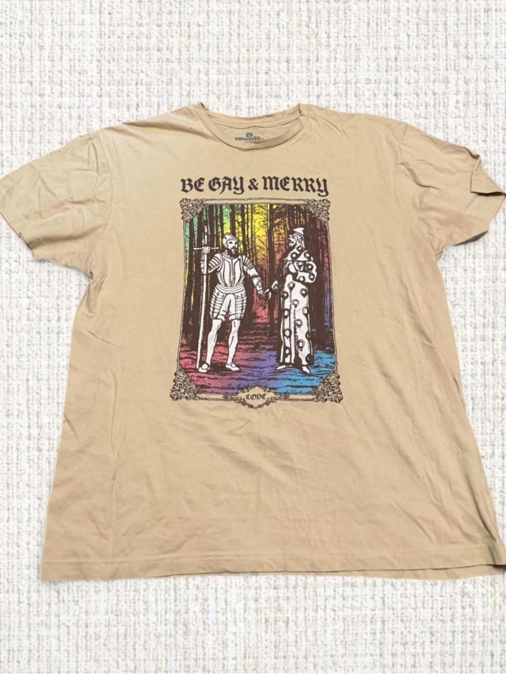 Goodie Two Sleeves Be Gay & Merry Medieval Knight Graphic Tee XL